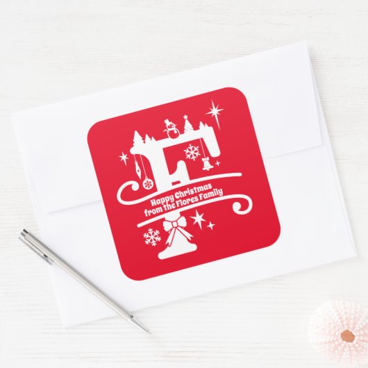 レターFモノグラムイニシャル名挨拶 スクエアシール (封筒)