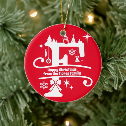 レターFモノグラムイニシャル名挨拶 セラミックオーナメント (ツリー)