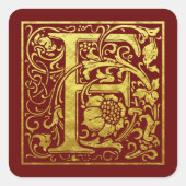 レターF先頭文字フェイク金ゴールド赤 スクエアシール (正面)