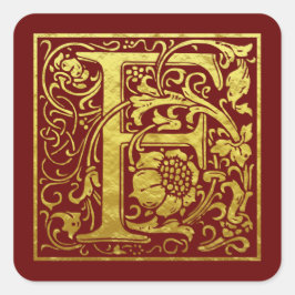 レターF先頭文字フェイク金ゴールド赤 スクエアシール