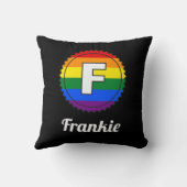 レターF名ゲイプライドレインボーモノグラム – 黒 クッション (裏面)