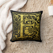 レターF最初の文字フェイク金ゴールドと黒 クッション (ブランケット)