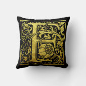 レターF最初の文字フェイク金ゴールドと黒 クッション (裏面)