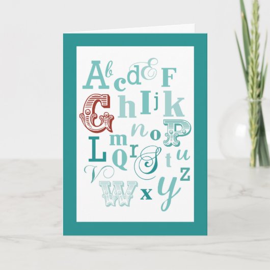 レターGイニシャル名アルファベット誕生日ティール(緑がかった色)&赤 カード (正面)