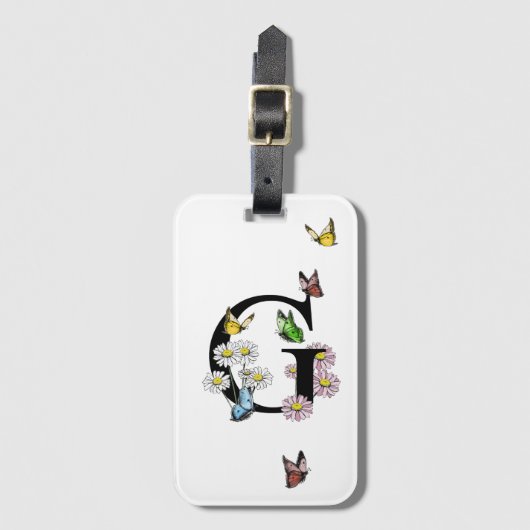 レターGフローラバタフライモノグラムイニシャル ラゲッジタグ (正面縦)