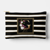 レターGフローラモノグラム白黒金ゴールドストライプ アクセサリーポーチ (正面)