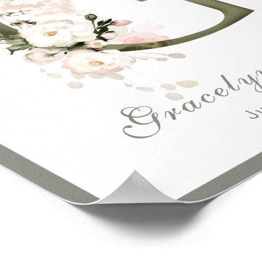 レターGモノグラムピンクホワイトフローラ子供部屋 ポスター (角)