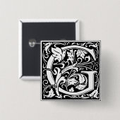 レターG中世モノグラムヴィンテージイニシャル 缶バッジ (正面&裏面)