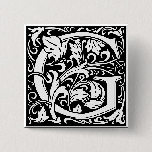 レターG中世モノグラムヴィンテージイニシャル 缶バッジ (正面)