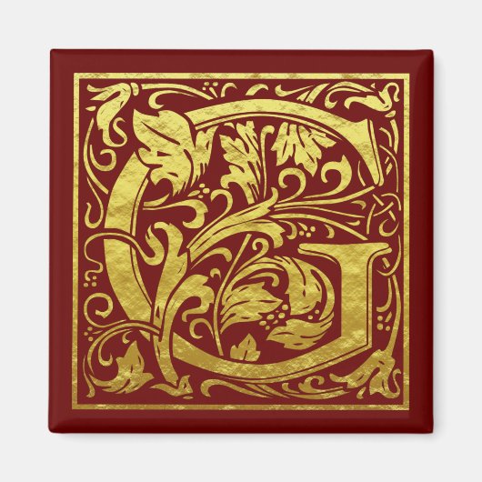 レターG先頭文字フェイク金ゴールド赤 マグネット (正面)