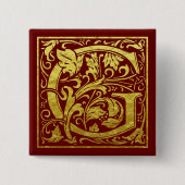 レターG先頭文字フェイク金ゴールド赤 缶バッジ (正面)