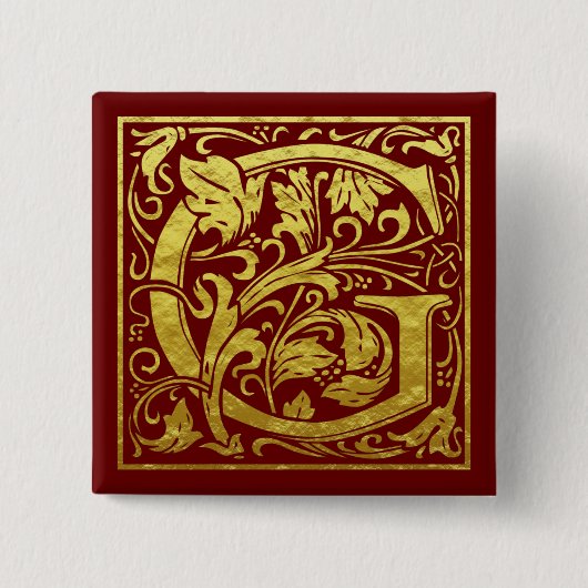 レターG先頭文字フェイク金ゴールド赤 缶バッジ (正面)