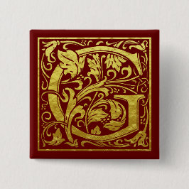 レターG先頭文字フェイク金ゴールド赤 缶バッジ