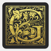 レターG先頭文字フェイク金ゴールド黒 スクエアシール (正面)