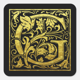 レターG先頭文字フェイク金ゴールド黒 スクエアシール