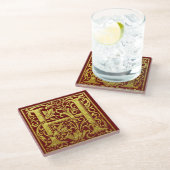 レターHの最初の文字のフェイク金ゴールド ガラスコースター (アングル)