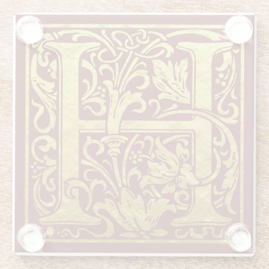 レターHの最初の文字のフェイク金ゴールド ガラスコースター (裏面)