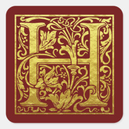 レターHの最初の文字のフェイク金ゴールド スクエアシール