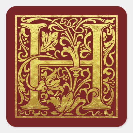 レターHの最初の文字のフェイク金ゴールド スクエアシール (正面)