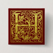 レターHの最初の文字のフェイク金ゴールド 缶バッジ (正面)