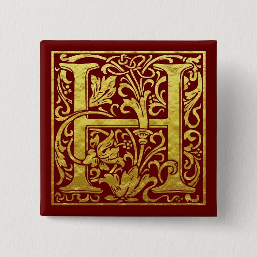 レターHの最初の文字のフェイク金ゴールド 缶バッジ (正面)