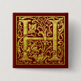 レターHの最初の文字のフェイク金ゴールド 缶バッジ