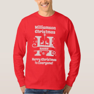 レターHクリスマスモノグラムイニシャルファミリー名 Tシャツ