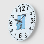 レターHフォーヒッポブルーキッズアンド子供部屋ルーム ラージ壁時計 (傾斜)