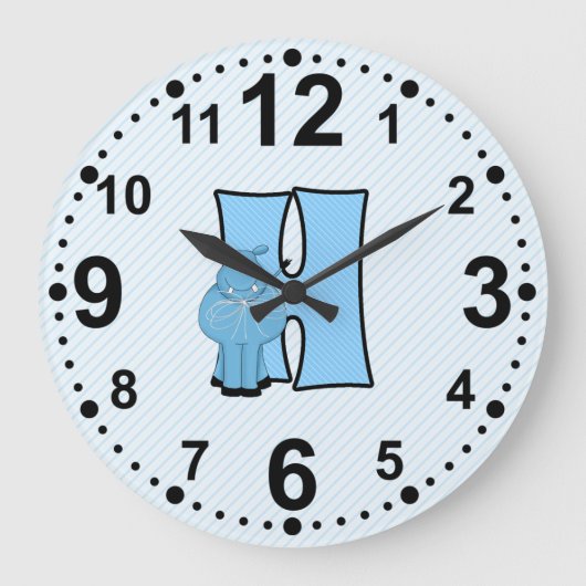 レターHフォーヒッポブルーキッズアンド子供部屋ルーム ラージ壁時計 (正面)