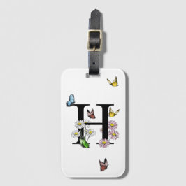 レターHフローラバタフライモノグラムイニシャル ラゲッジタグ