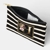 レターHフローラモノグラム白黒金ゴールドストライプ アクセサリーポーチ (見開き)