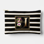 レターHフローラモノグラム白黒金ゴールドストライプ アクセサリーポーチ (正面)