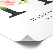 レターHモノグラムウォーターカラーピーチ花模様子供部屋 ポスター (角)