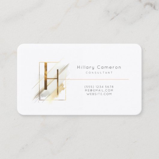 レターH書道金ゴールド/黒グラデーション単文字 名刺 (正面)