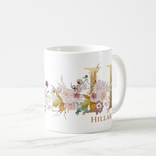 レターH -金ゴールドフローラ名姉妹同僚の友人 コーヒーマグカップ (正面右)