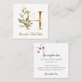 レターH (金ゴールド幾何学模様のデザインと花) スクエア名刺 (正面/裏面)