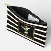 レターIフローラモノグラム白黒金ゴールドストライプ アクセサリーポーチ (見開き)