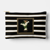 レターIフローラモノグラム白黒金ゴールドストライプ アクセサリーポーチ (正面)