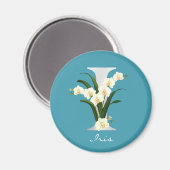 レターIメタリックホワイトモノグラムラン |名前 マグネット (正面/裏面)