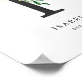 レターIモノグラムウォーターカラーピーチ花模様子供部屋 ポスター (角)