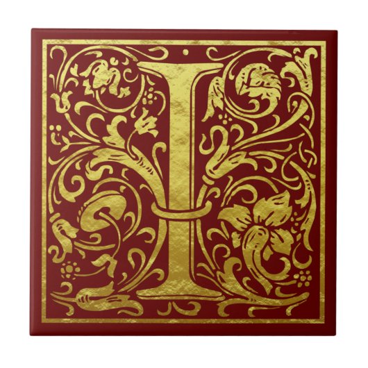 レターI最初のレターフェイク金ゴールド赤 タイル (正面)