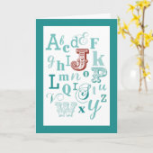 レターJイニシャル名アルファベット誕生日ティール（緑がかった色）&赤 カード (黄色い花)