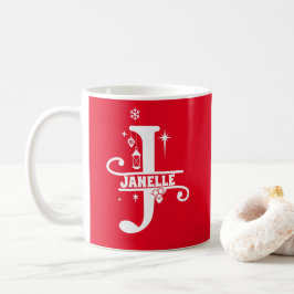 レターJクリスマスモノグラムイニシャル名赤 コーヒーマグカップ