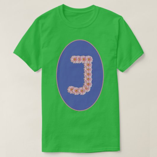 レターJピンクガーベラデイジーモノグラム Tシャツ (デザイン正面)