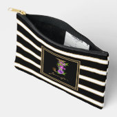 レターJフローラモノグラム白黒金ゴールドストライプ アクセサリーポーチ (見開き)