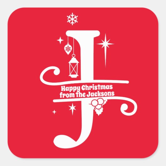 レターJモノグラムイニシャル名挨拶 スクエアシール (正面)