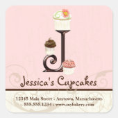 レターJモノグラムカップケーキロゴビジネスアイデンティティ スクエアシール (正面)