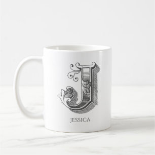 レターJモノグラム名モダンコーヒーマグ コーヒーマグカップ
