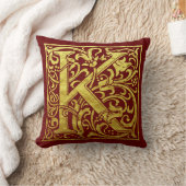 レターKの最初の文字フェイク金ゴールドと赤 クッション (ブランケット)