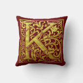 レターKの最初の文字フェイク金ゴールドと赤 クッション (裏面)